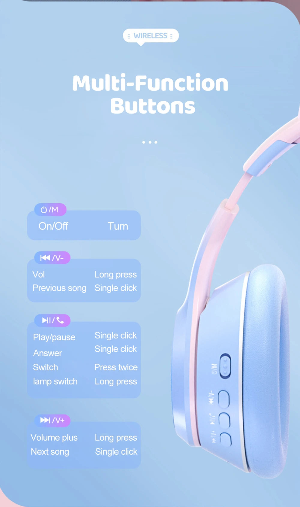 Premium RGB Cat Ear Headphones - Wireless Bluetooth 5.3 & Mic