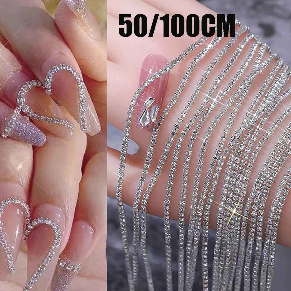 Luxury Crystal Chain Nail Charms - Rhinestone Diamond Art