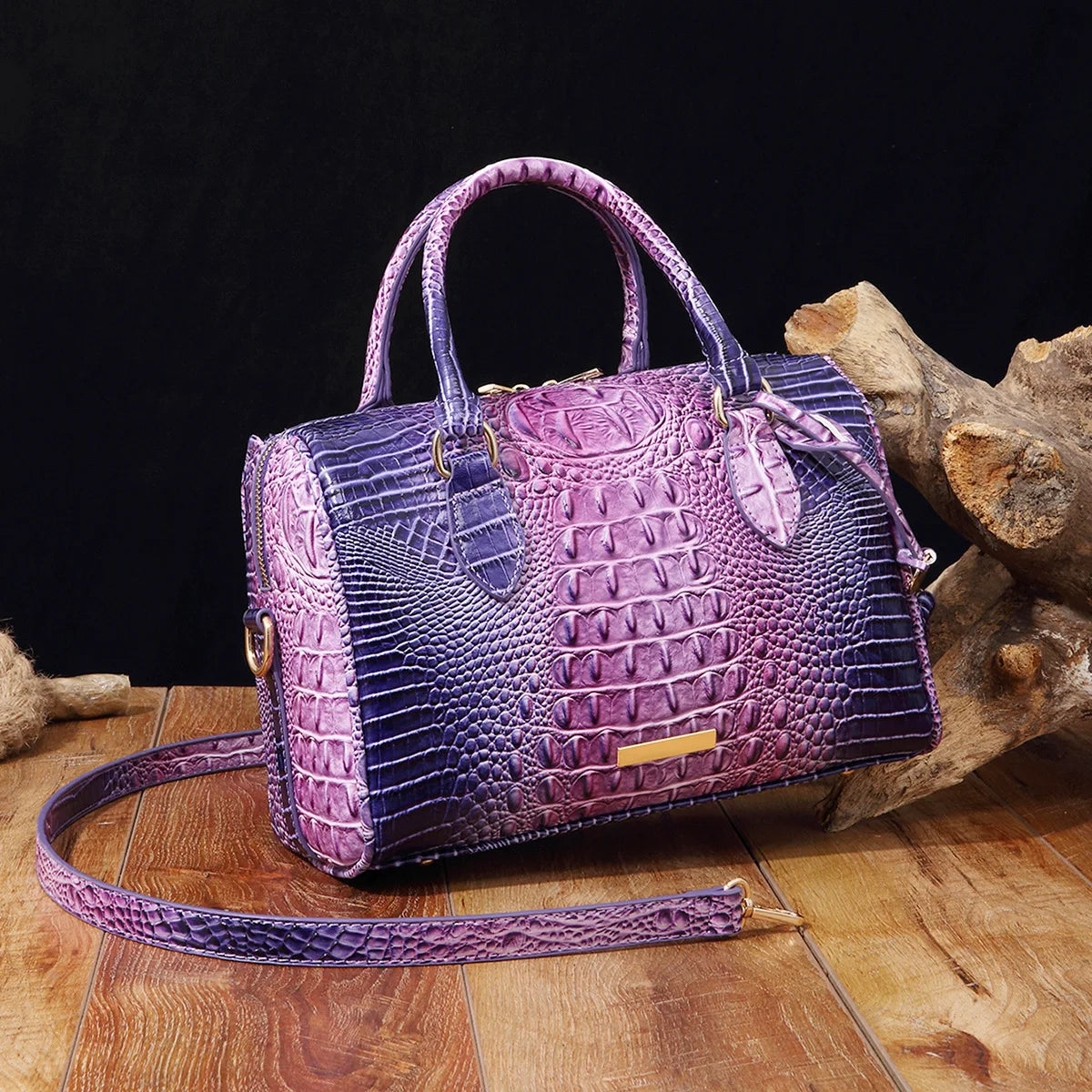Elegant Crocodile Pattern Boston Bag