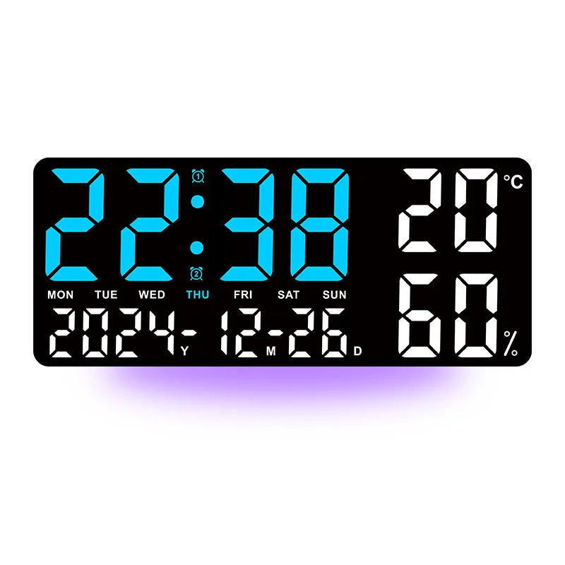 Premium Large Digital Wall Clock - 7-Color Mood Light & Dual Alarm