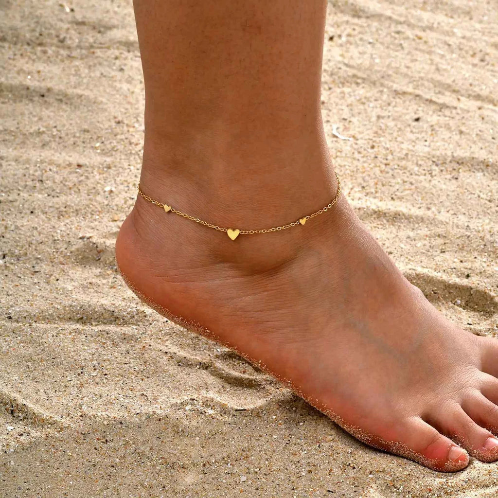 Exquisite Gold Plated Heart Anklet - Stainless Steel Foot Jewelry