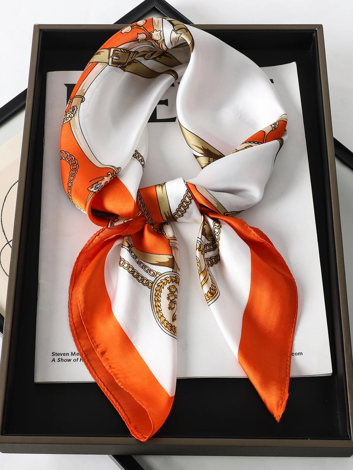 Luxury Silk Square Scarf - Elegant Hair Tie & Neck Band