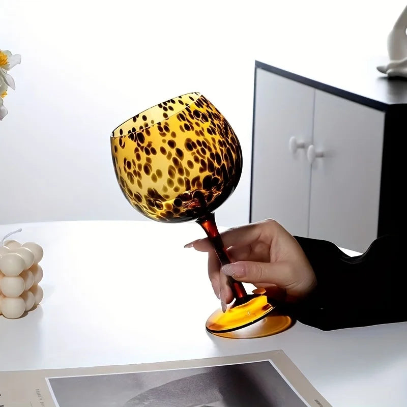 Elegant Leopard Print Wine Glass - Burgundy Bordeaux Style