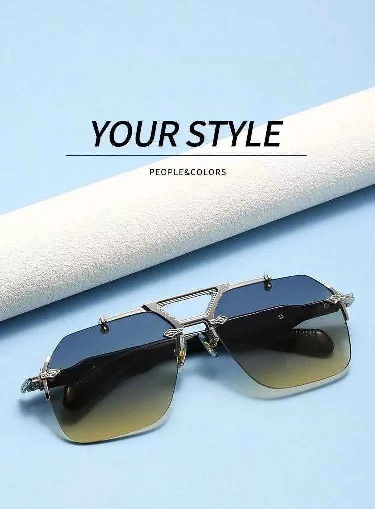 New Man Sunglasses Steampunk Double Girder Design Frameless Pilot eyewear UV Protection Retro Protective Glasses