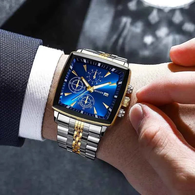 Luxury Square Dial Quartz Watch - Stainless Steel Business Watch