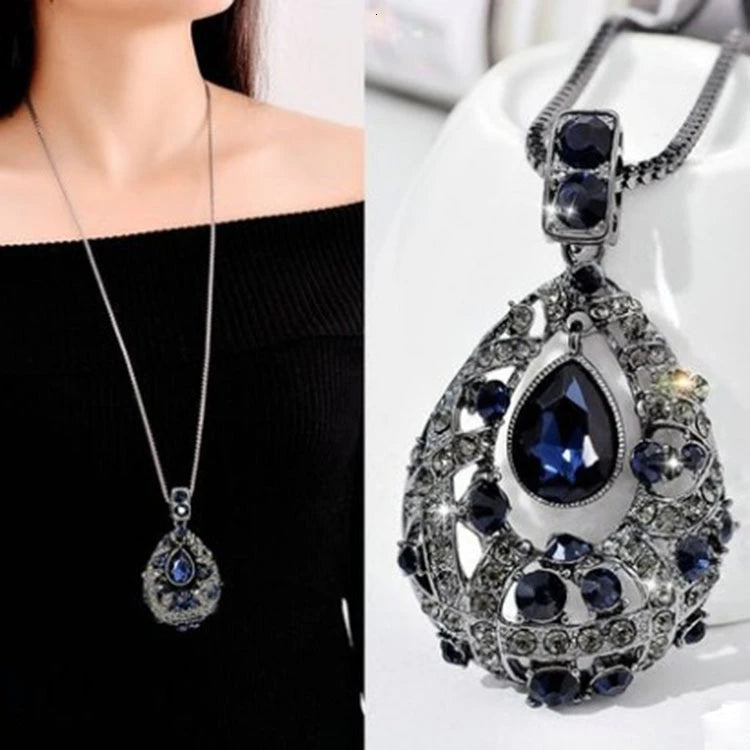 Luxury Waterdrop Crystal Necklace - Elegant Long Chain Pendant