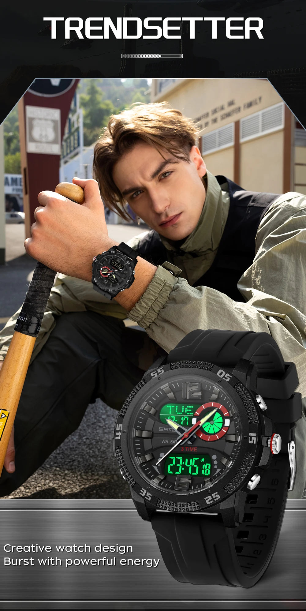 Premium Men's Sports Watch - Dual Time LED