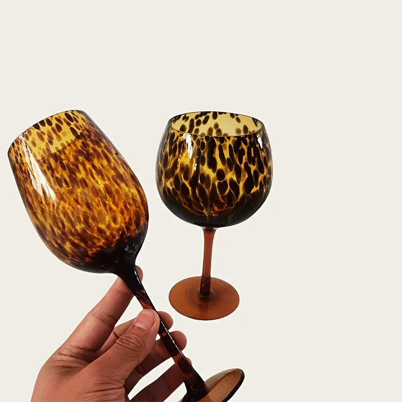 Elegant Leopard Print Wine Glass - Burgundy Bordeaux Style