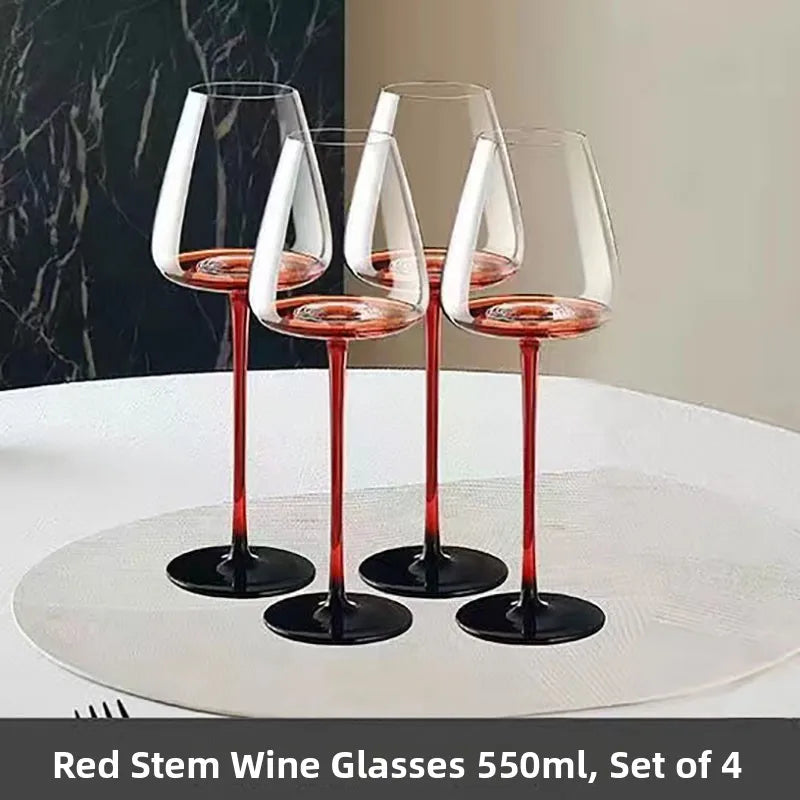 Elegant Burgundy Wine Glasses - Crystal Long Stem Design