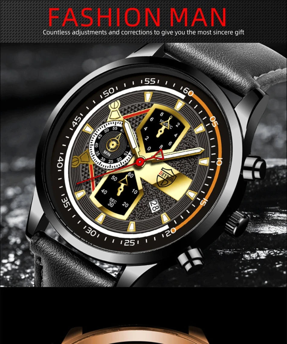 Elegant Men's Calendar Watch - Leather Business Style