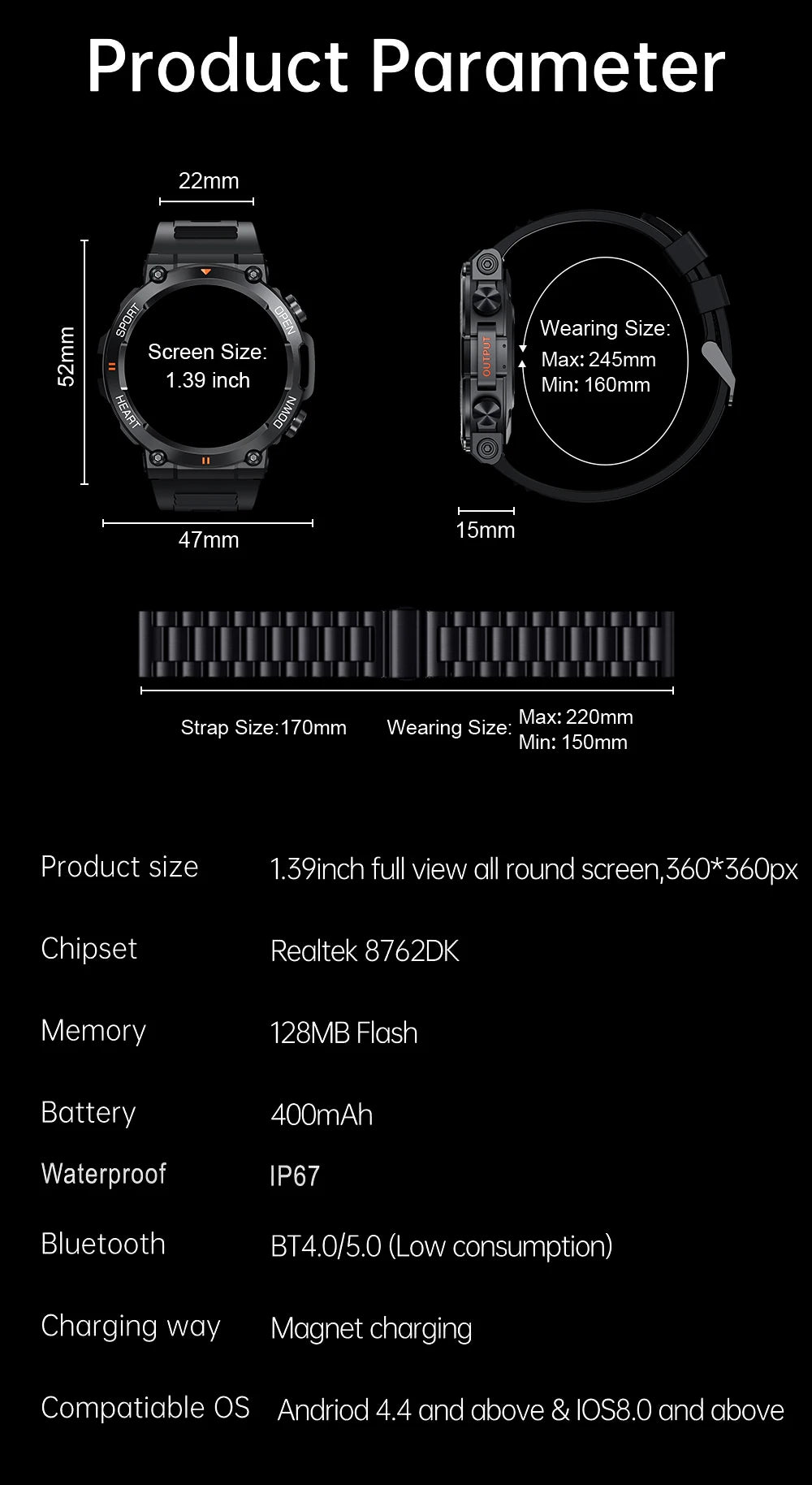 Premium Men's Smart Watch - HD Bluetooth Call Fitness Tracker