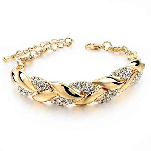 Elegant Crystal Wedding Bracelet - Braided Leaf Charm Design