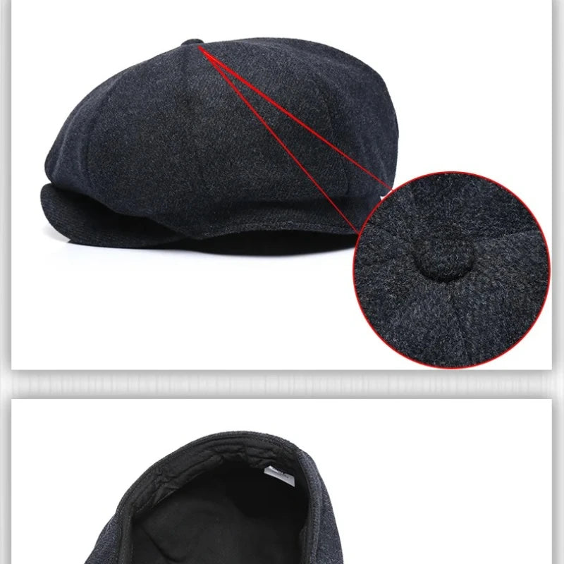 Premium Winter Wool Cap - Thickened Tweed Newsboy Style
