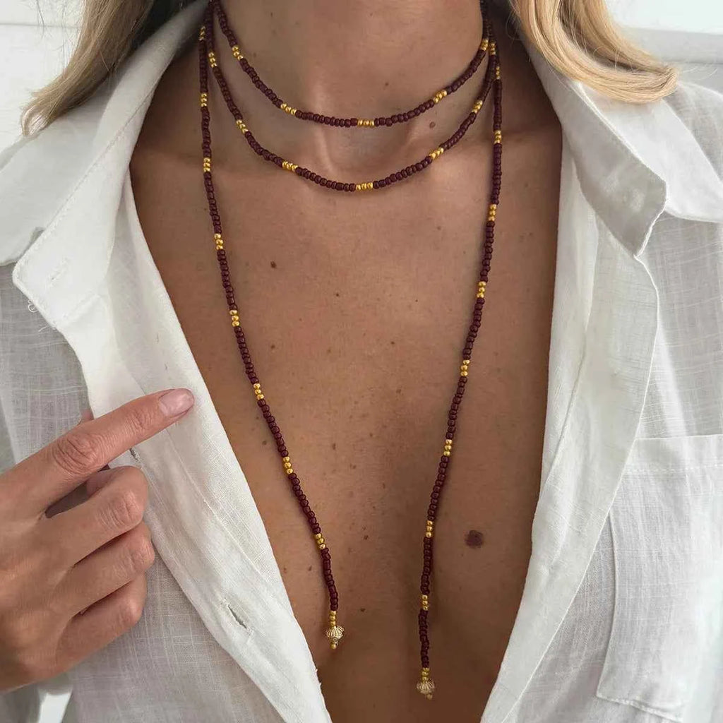 Elegant Vintage Seed Bead Necklace - Stackable Long Choker