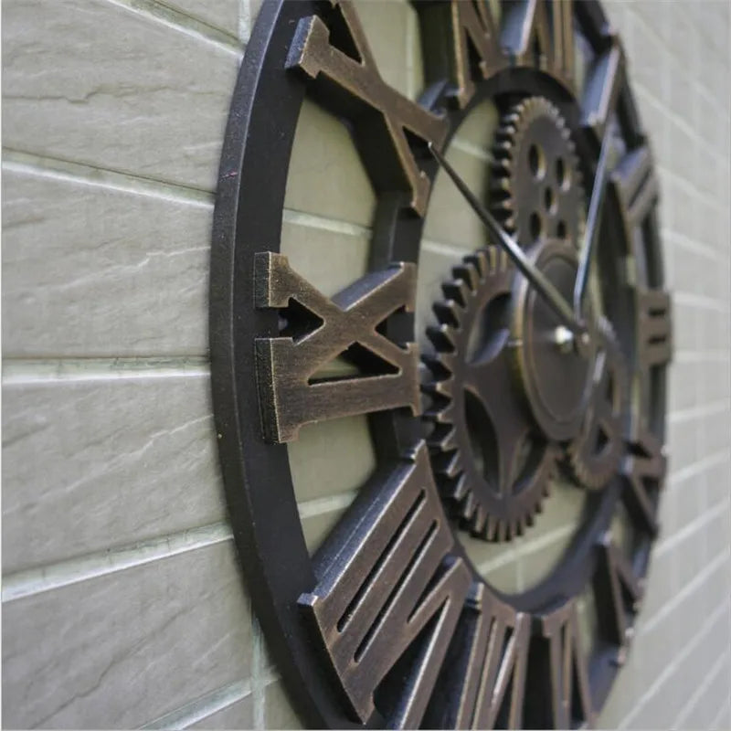 Premium Industrial Wood Wall Clock - European Retro Style
