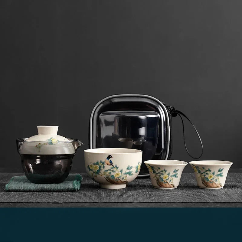 Elegant Portable Travel Tea Set - Hand-painted Ceramic Teaware