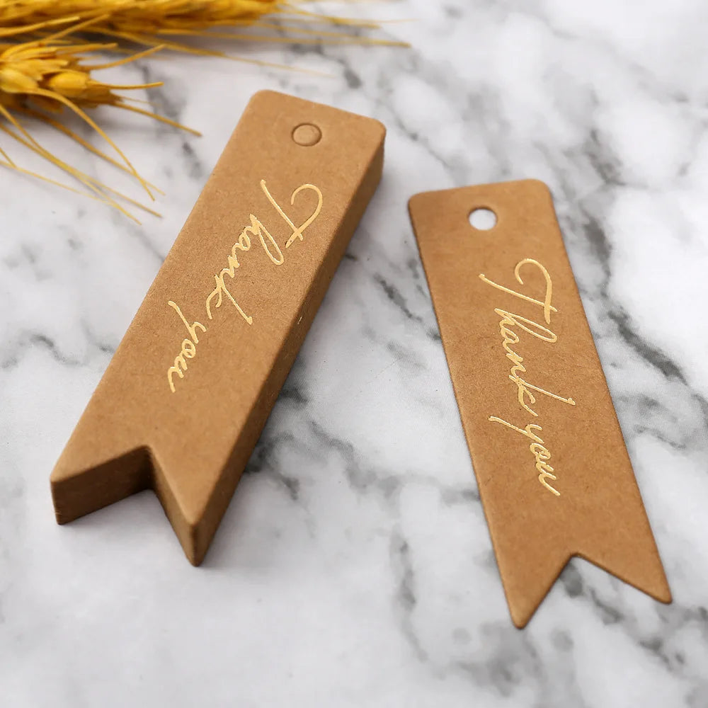 Elegant Kraft Paper Gift Tags - 50pc Thank You Labels