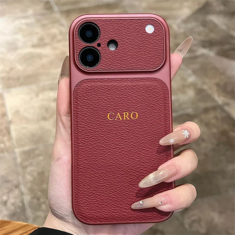 Luxury Initials Leather Phone Case with Lens Protection