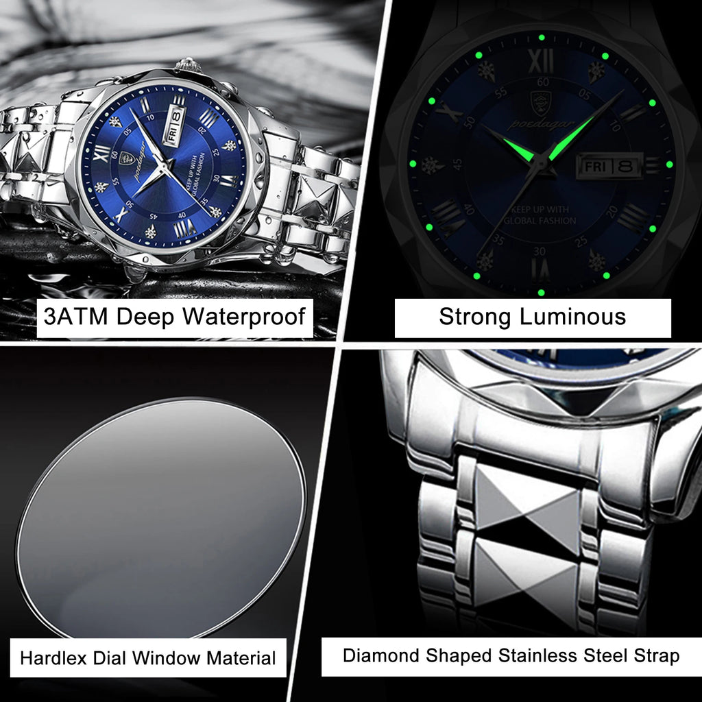 Luxury Men's Quartz Watch - Date & Week Display
