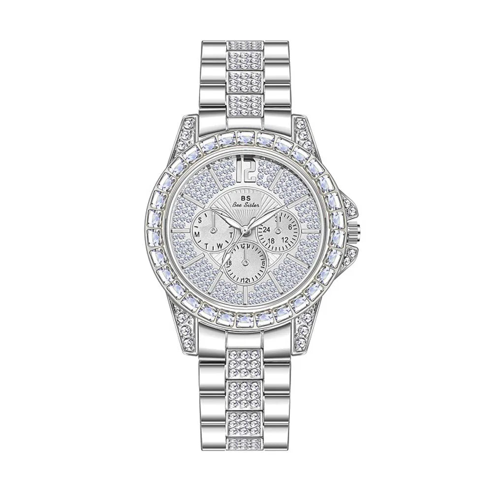Elegant Women's Diamond Wrist Watch - Waterproof Silver Gold