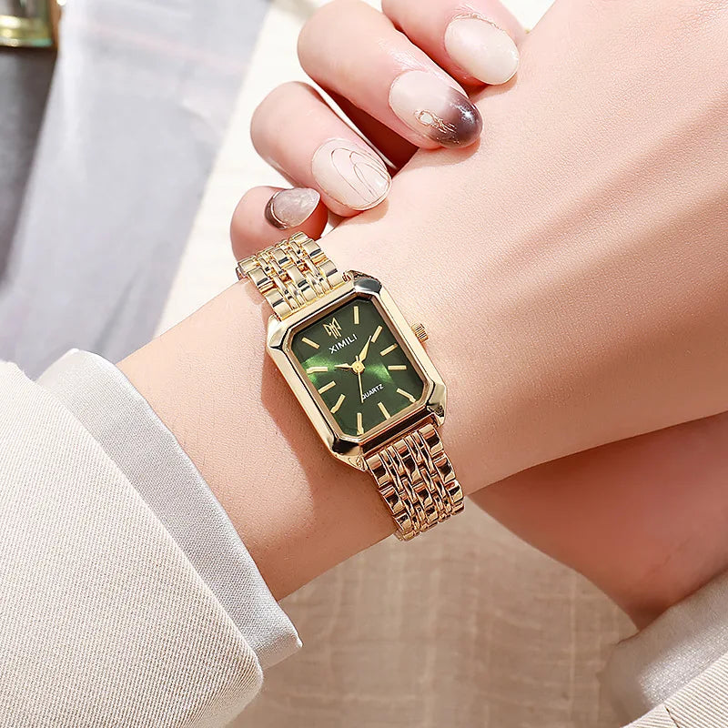 Elegant Women's Rectangle Quartz Watch - Stainless Steel Band