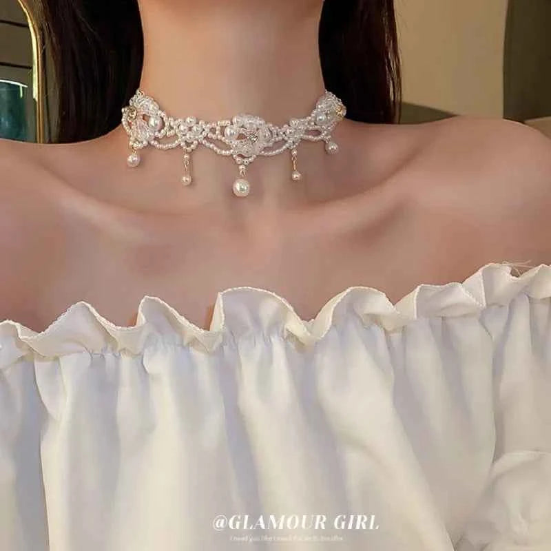 Luxury Vintage Pearl Choker Necklace - French Romantic Style