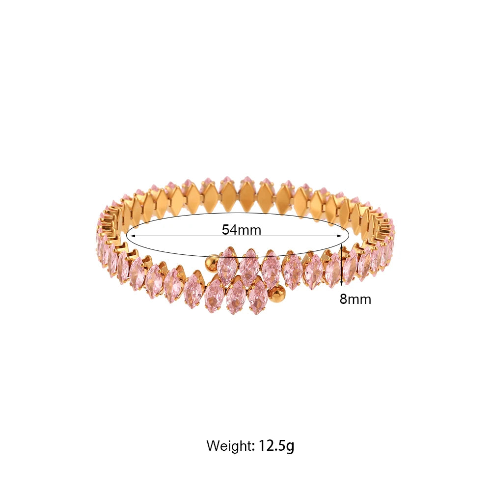 Luxury Rhombus Zircon Cuff Bracelet - Waterproof Gold Plated