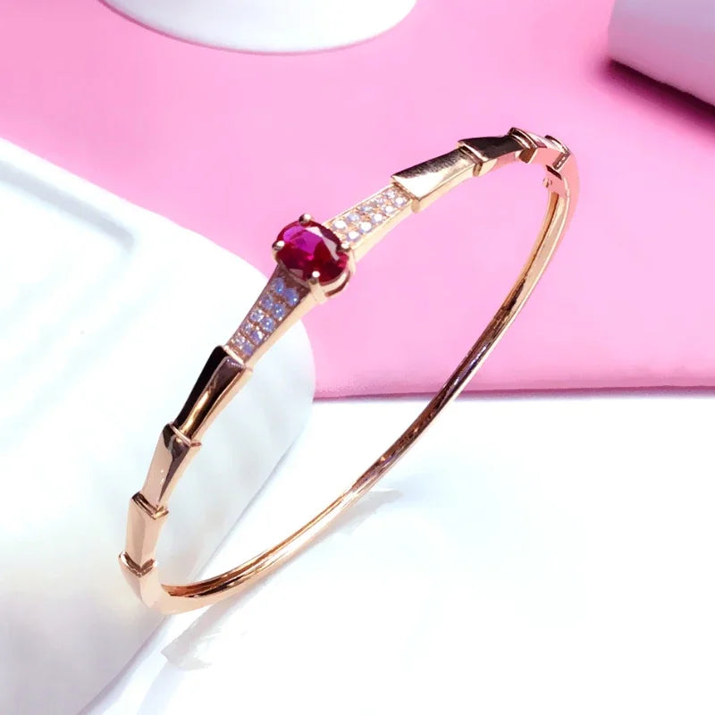 Elegant Ruby Cuff Bracelet - Inlaid Glossy Design