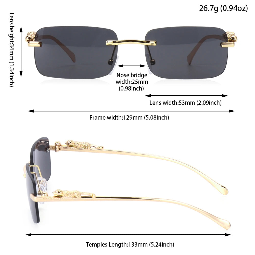 Luxury Rimless Square Sunglasses - Designer Metal Leopard Shade