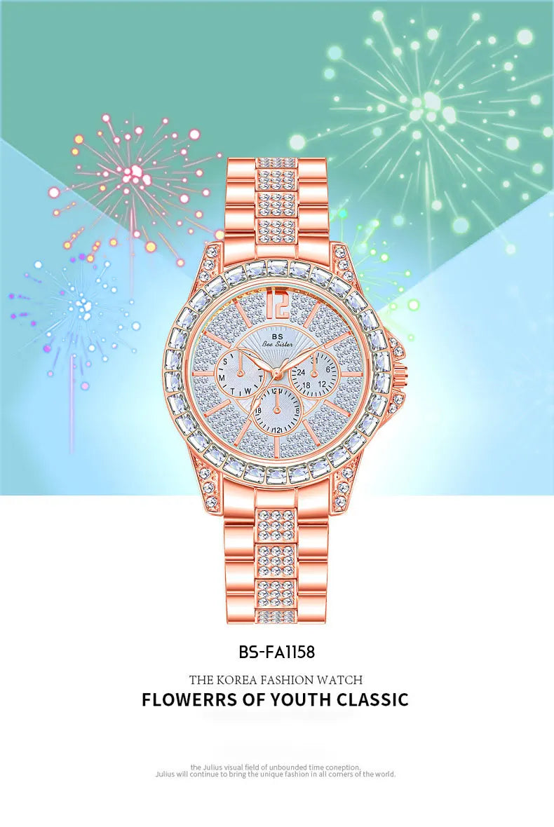 Elegant Women's Diamond Wrist Watch - Waterproof Silver Gold