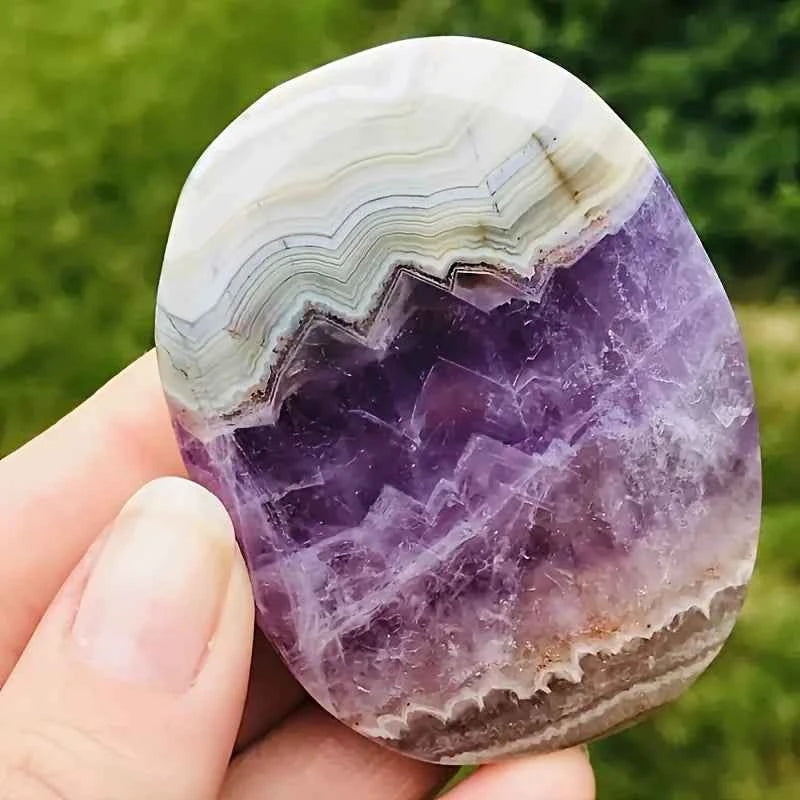 1pc amethyst lace agate palm stoneoice for decoration and holiday gifting crafted