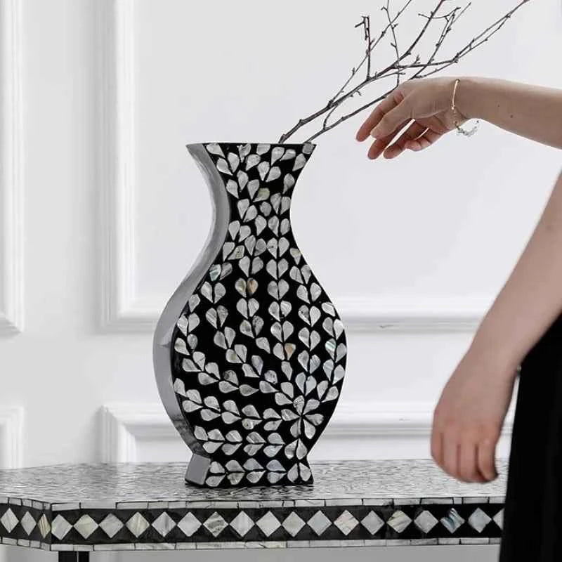 Premium Modern Aesthetic Vase - Hand-Painted Wood Centerpiece