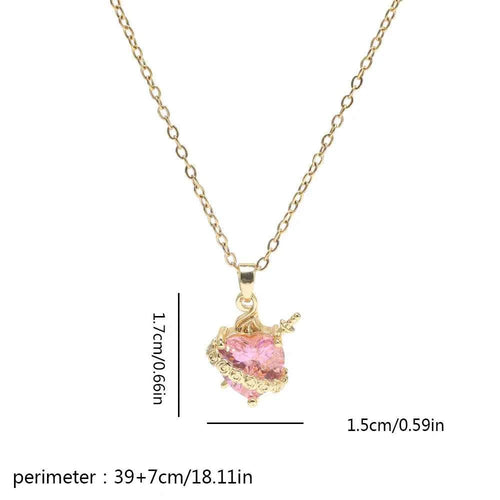 Elegant Pink Rhinestone Heart Necklace - Gothic Y2K Choker