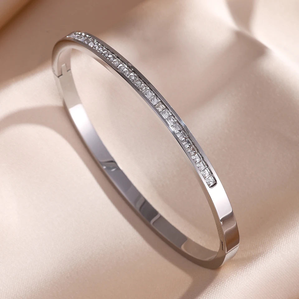 Elegant Stackable Bangles - Sparkling Zirconia Stainless Steel Set