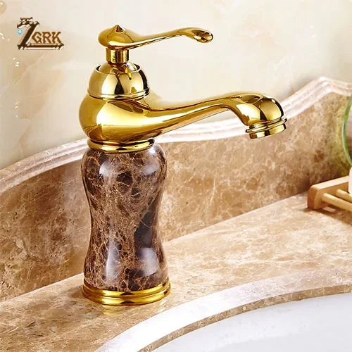 Elegant Gold Bathroom Faucet - Coffee Marble Mixer Tap
