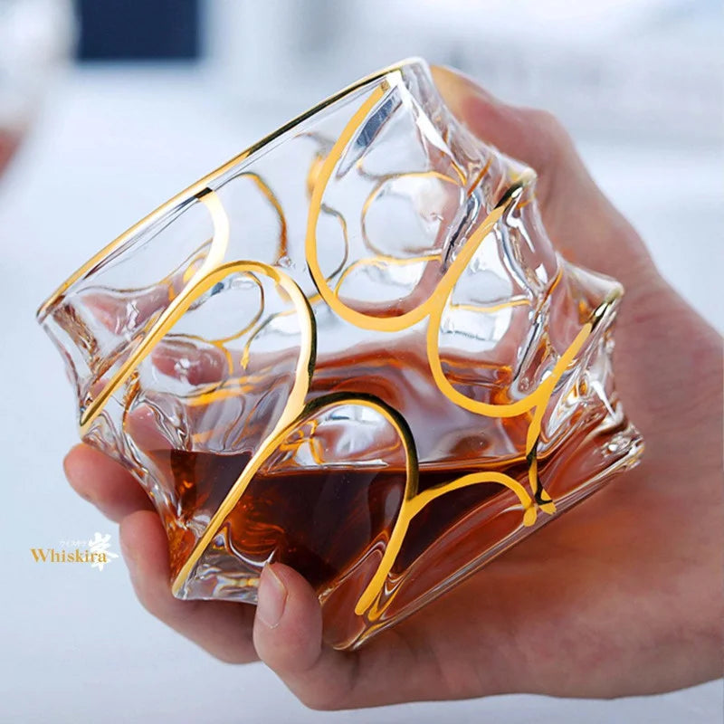 Elegant Gold Line Whiskey Glasses - Crystal Tumblers Set