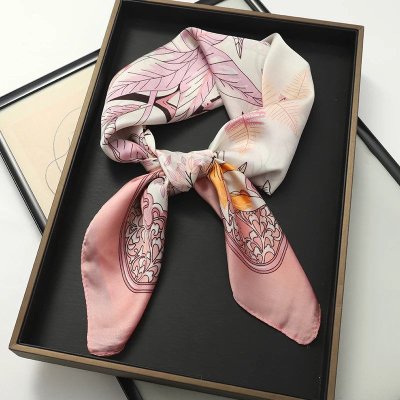 Luxury Silk Square Scarf - Elegant Satin Print Neck Wrap