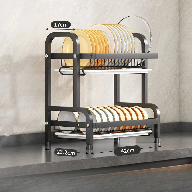 Premium Countertop Dish Drying Rack with Utensil & Spice Holder