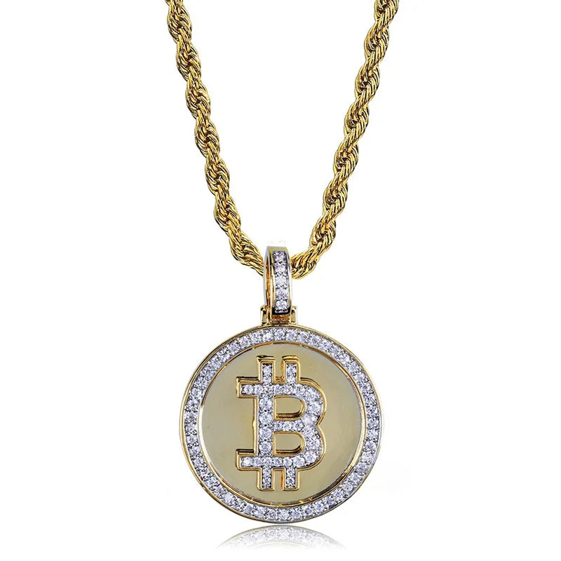 Luxury Bitcoin Pendant Necklace - Crystal Inlaid Crypto Jewelry