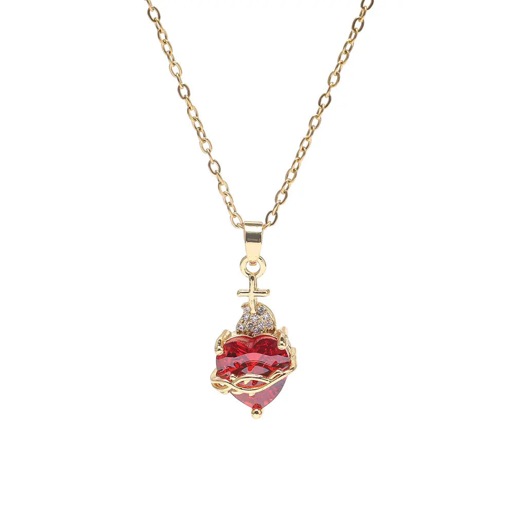 Elegant Pink Rhinestone Heart Necklace - Gothic Y2K Choker