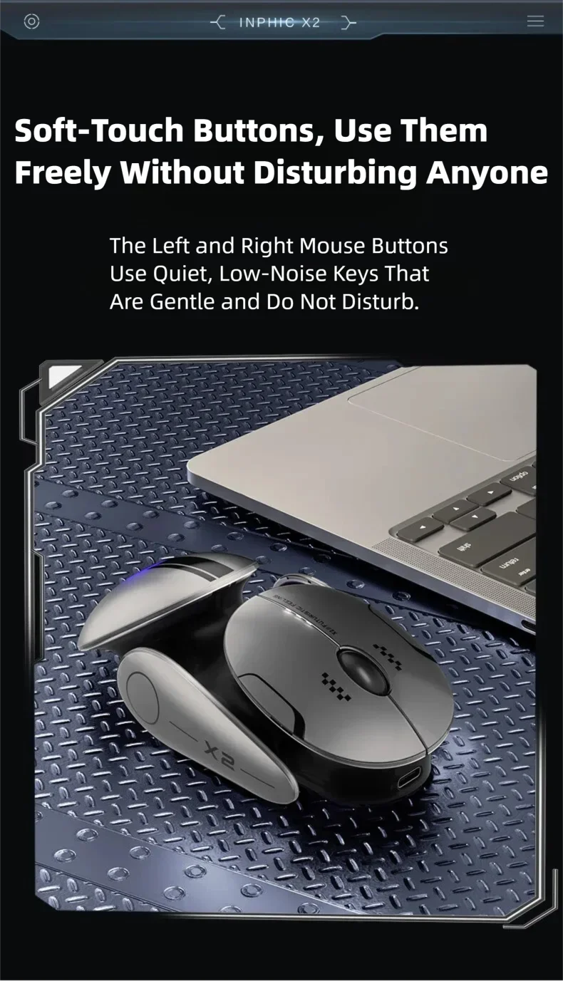 Silent Wireless Gaming Mouse - Rechargeable, Metal Base, Bluetooth 5.0