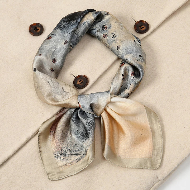 Luxury Silk Square Scarf - Elegant Satin Print Neck Wrap