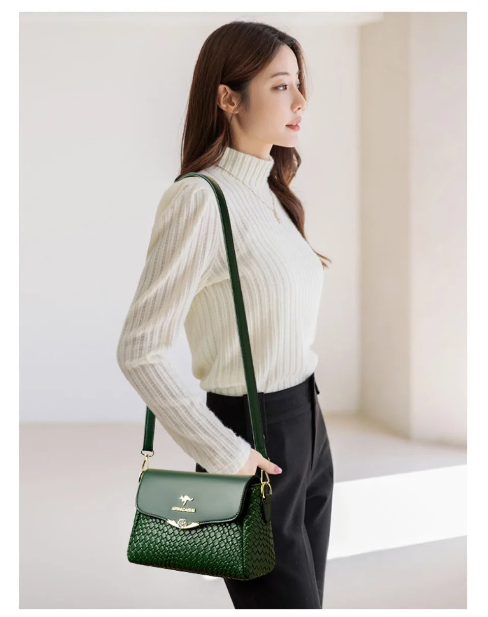 Designer Knitting Handbag - Elegant PU Leather