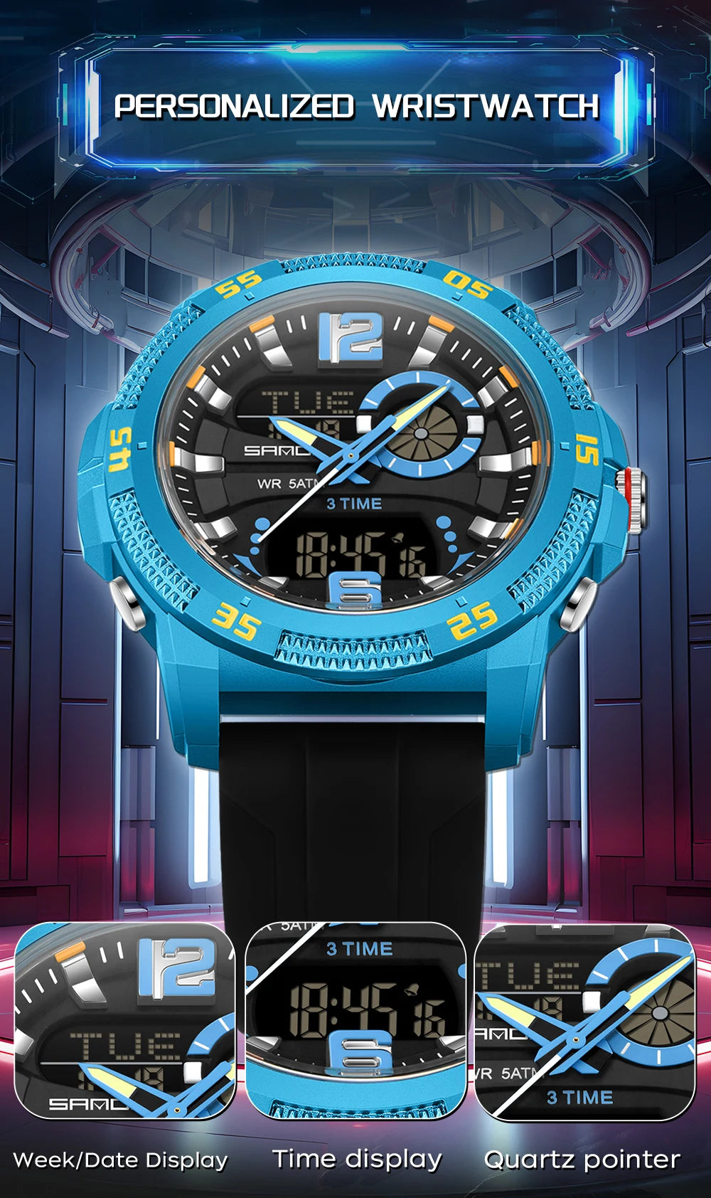 Premium Men's Sports Watch - Dual Time LED