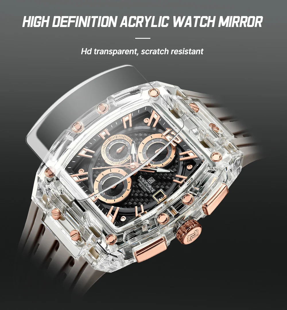 New NAVIFORCE Men's Quartz Multifunction Watches Fashion Sports Chronograph 5ATM Waterproof Silicone Band Casual Man Wrist Watch - Tulique
