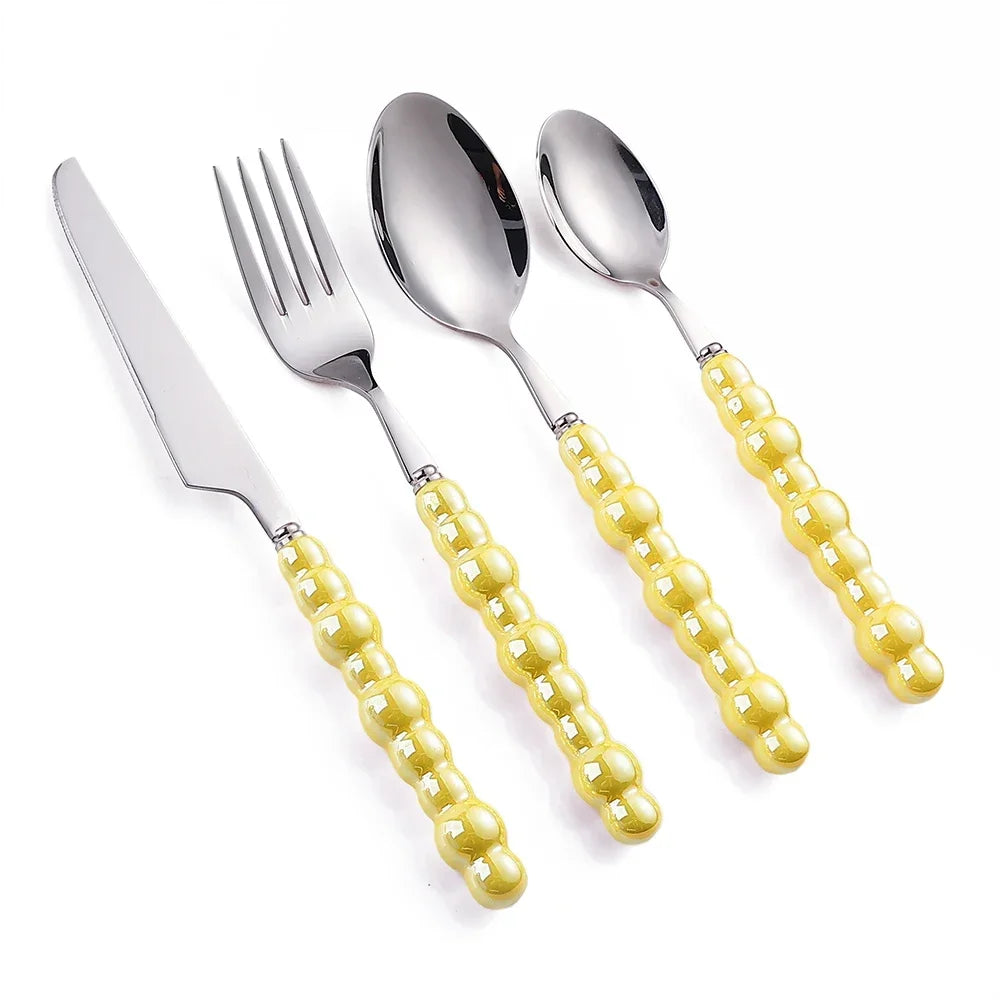 Luxury Pearl Flatware Set - Premium Ceramic Handle Cutlery