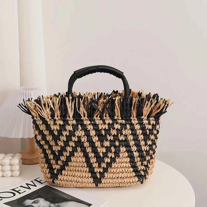 Elegant Straw Beach Tote - Tassel Accent
