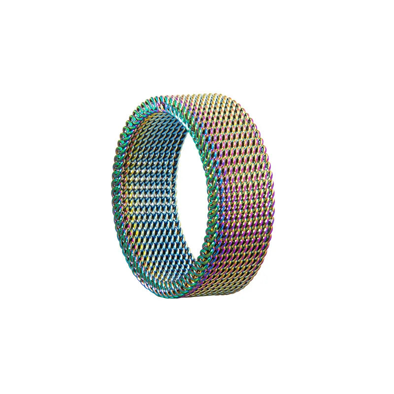 Luxury 8MM Grid Mesh Titanium Steel Ring - Modern Couple Band