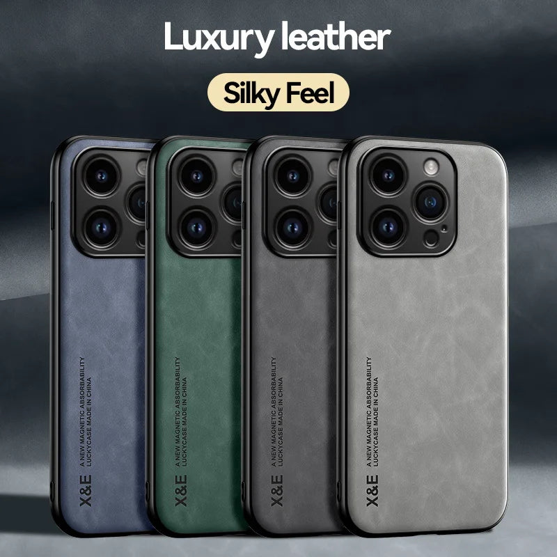 sheepskin leather iPhone case - dark grey, magnetic, shockproof matte bumper cover