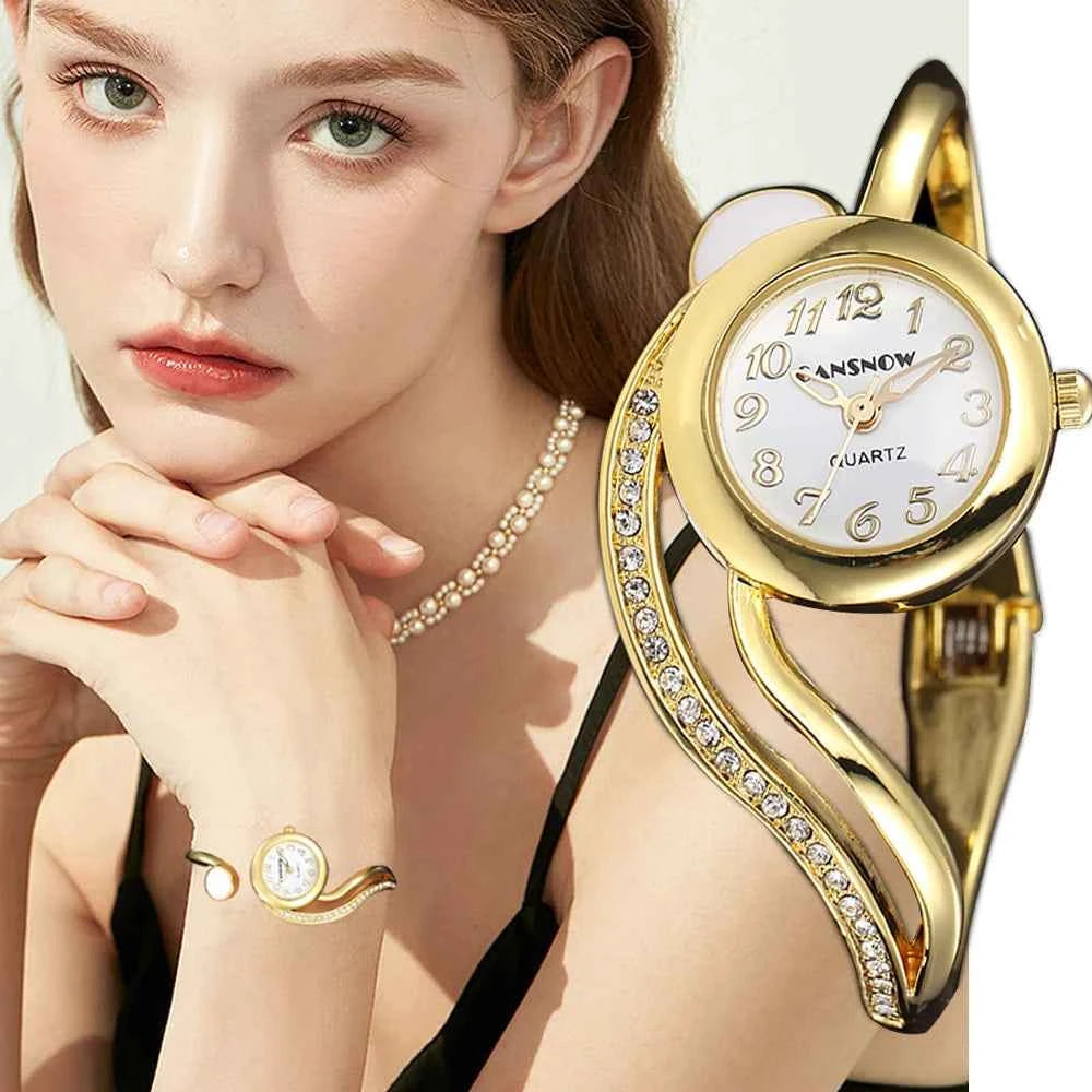 Elegant Ladies Quartz Watch - Rhinestone Stainless Steel